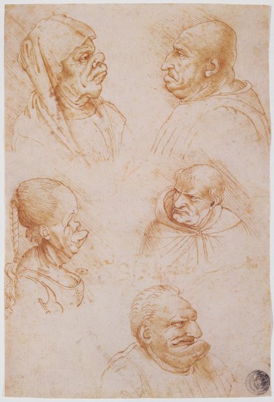 Five Studies of Grotesque Faces by Leonardo da Vinci